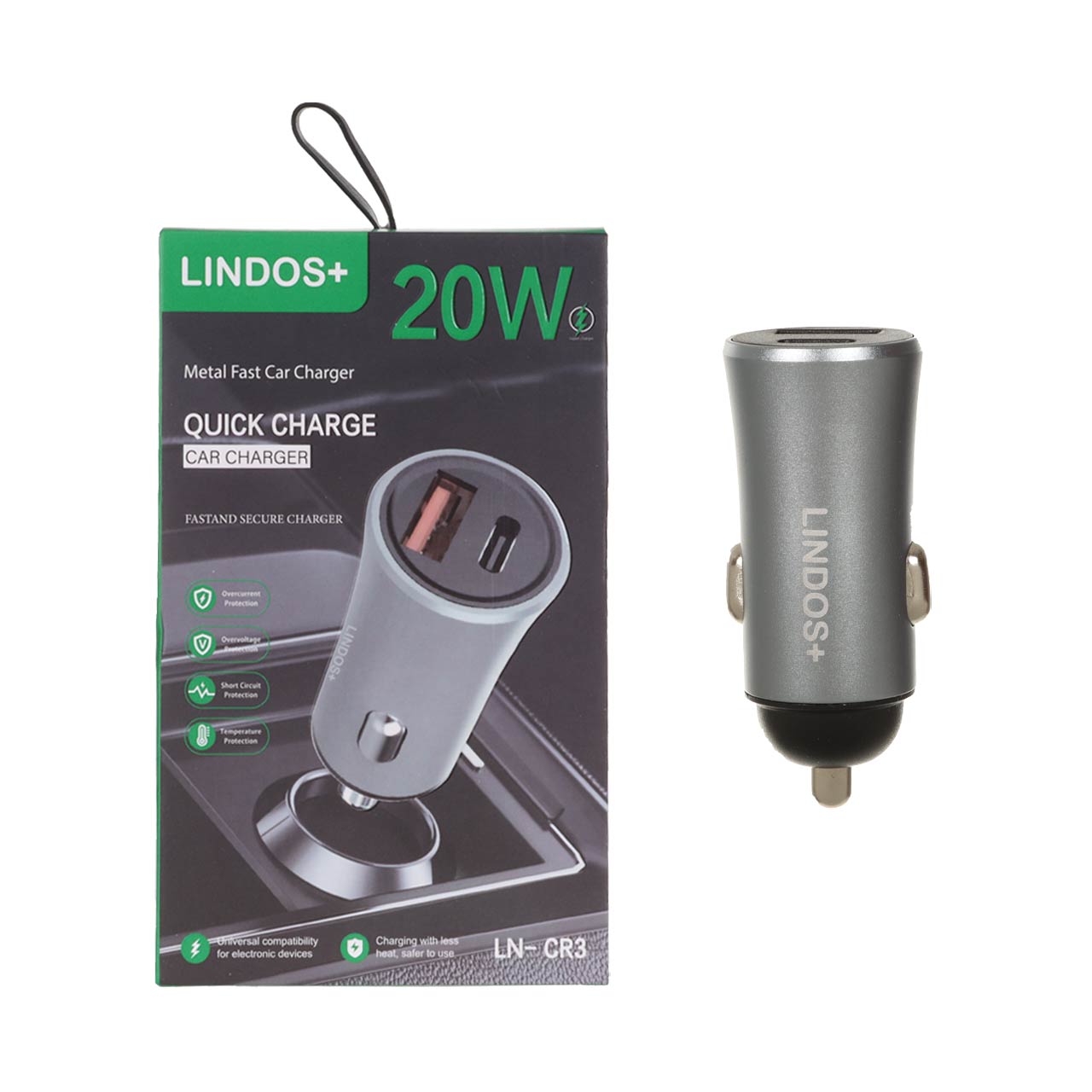 شارژر فندکی فست دو پورت  Lindos مدل LN-CR3 - خاکستری